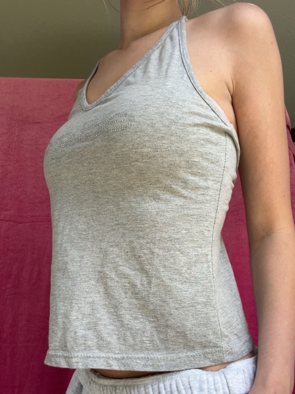 bebe Light Gray Rhinestone Logo Tank - Picture 2 of 6